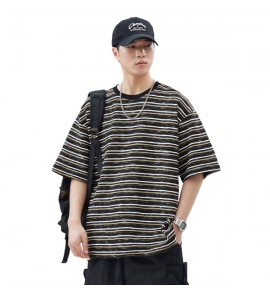 2024 A Righe T-Shirt Sciolto Girocollo Tempo Libero Uomini - XZ2685