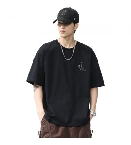 2024 Retro Tempo Libero Cotone T-Shirt Girocollo Sciolto Ricamate Uomini - XZ6211