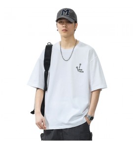 2024 Retro Tempo Libero Cotone T-Shirt Girocollo Sciolto Ricamate Uomini - XZ6211