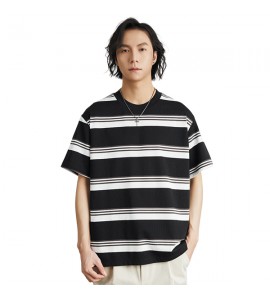 2024 A Righe T-Shirt Retro Sciolto Girocollo Tempo Libero Uomini - ZW0522