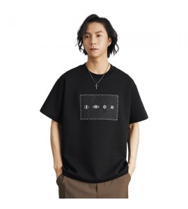 2024 Style Chinois T-Shirt Sciolto Ricamo Girocollo empo Libero Uomini - ZW0537