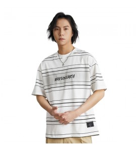 2024 A Righe T-Shirt Girocollo Sciolto Tempo Libero Ricamo Uomini - XB7130