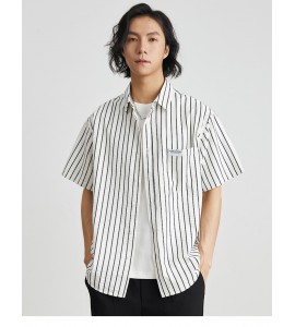 2024 A Righe Camicie Retro Sciolto Con Colletto Risvoltato Uomini - M2490