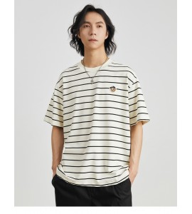 2024 A Righe T-Shirt Ricamo Girocollo Sciolto Tempo Libero Uomini - ZW0659-1